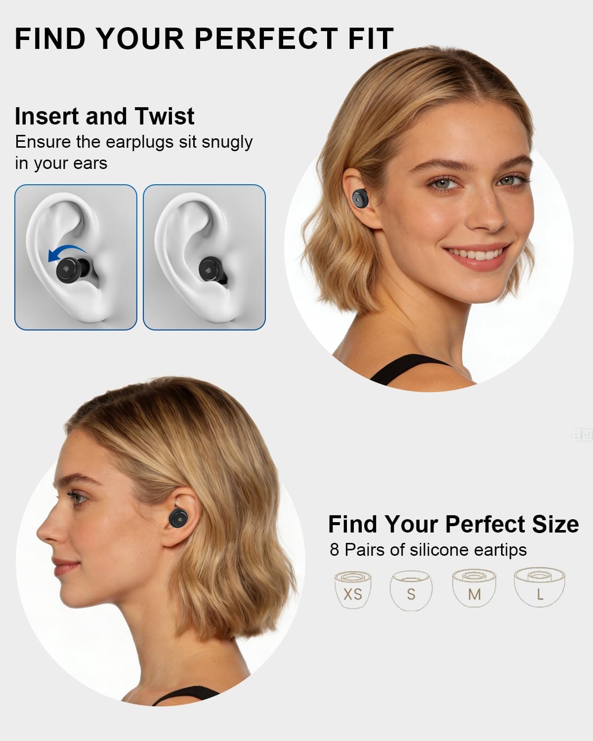 Noise Cancelling Ear Plugs for Sleeping, Adjustable Concert Earplugs for Hearing Protection with 8 PCS Soft Silicone Reusable 35 db Earplugs for Work Snoring Blocking with Portable Travel Case