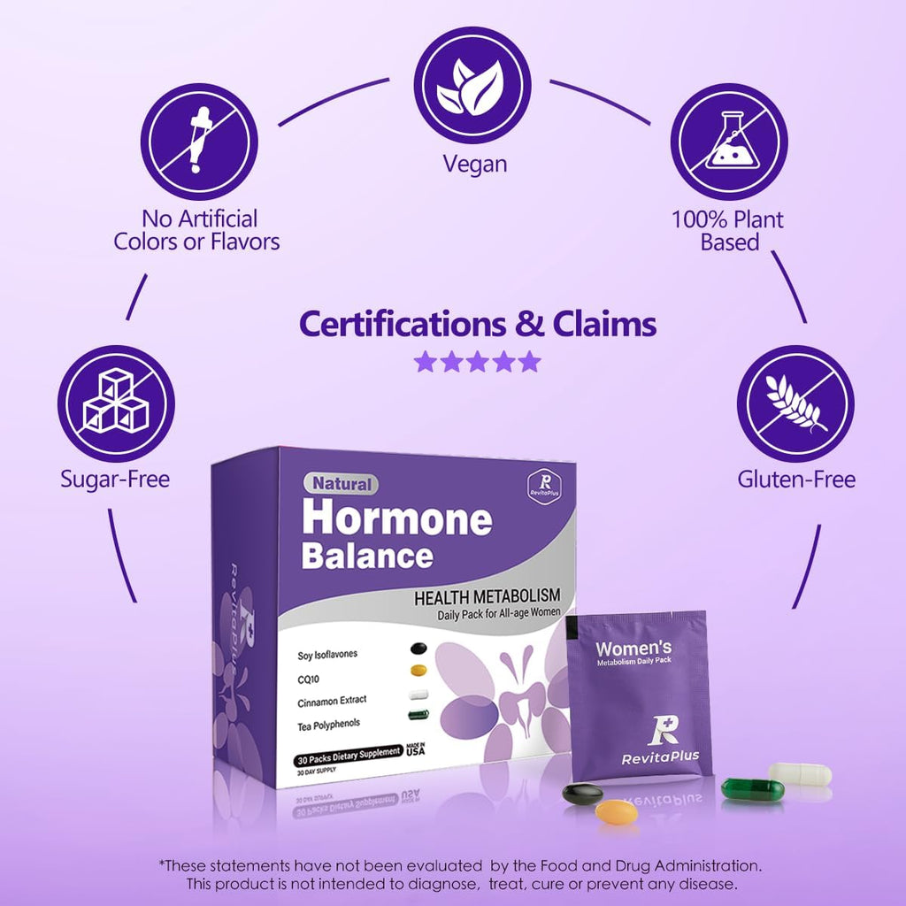 Natural Hormone Balance for Women, Menopause Supplements for Women with Evening Primrose Oil,CoQ10,Soy Isoflavones, Daily Pack Supports Peri+Menopause+Post, PMS,Metabolism,Mood,Energy 30Packs