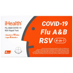 iHealth Flu A/B, COVID-19 & RSV 4-in-1 Antigen Rapid Test, Results in 15 Minutes, FDA Authorized OTC Home Test, Non-Invasive Nasal Swab, Easy to Use & No Discomfort (1 Pack, 4 Tests Total)