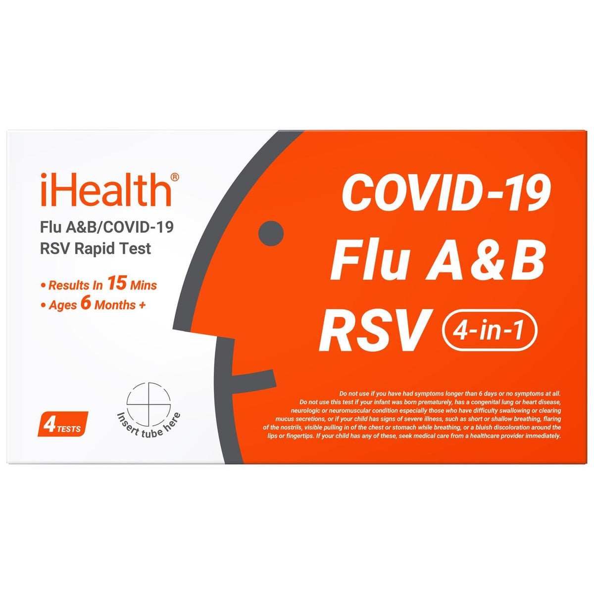 iHealth Flu A/B, COVID-19 & RSV 4-in-1 Antigen Rapid Test, Results in 15 Minutes, FDA Authorized OTC Home Test, Non-Invasive Nasal Swab, Easy to Use & No Discomfort (1 Pack, 4 Tests Total)