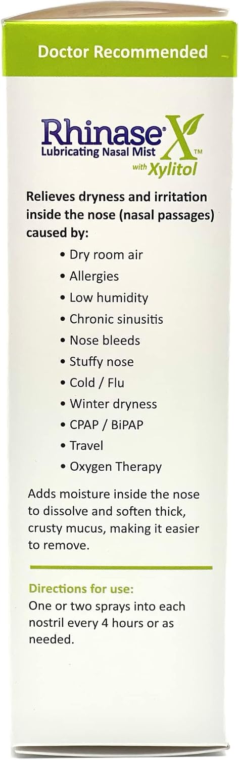 Rhinase X Lubricating Nasal Mist Spray with Xylitol | Long Lasting Symptom Relief from Nasal Dryness | Less Sneezing, Itchiness, Nasal drip and Congestion