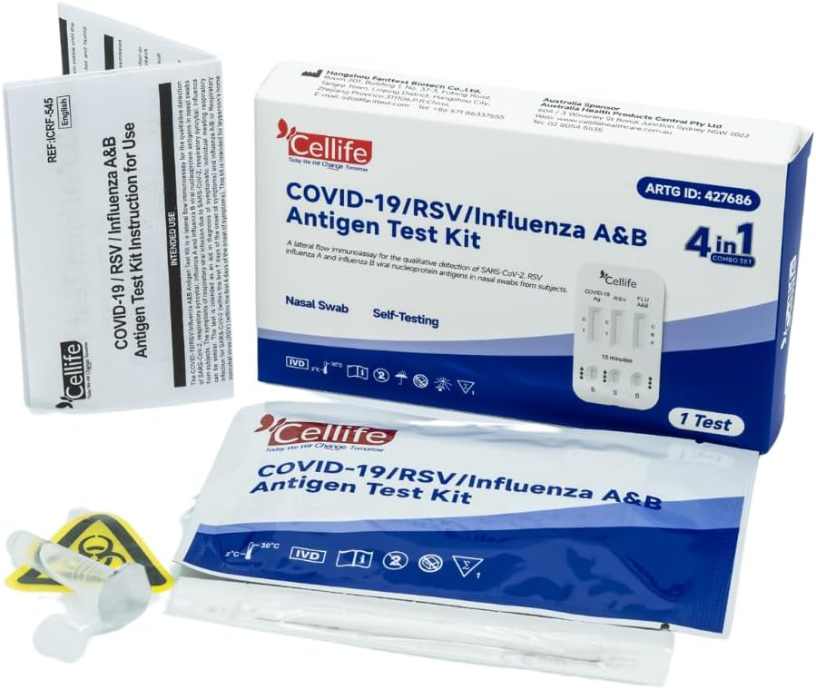 Rapid Antigen Test (RAT) 4 in 1 Kit - Tests for COVID-19, RSV, Flu/Influenza A&B (1 pack)