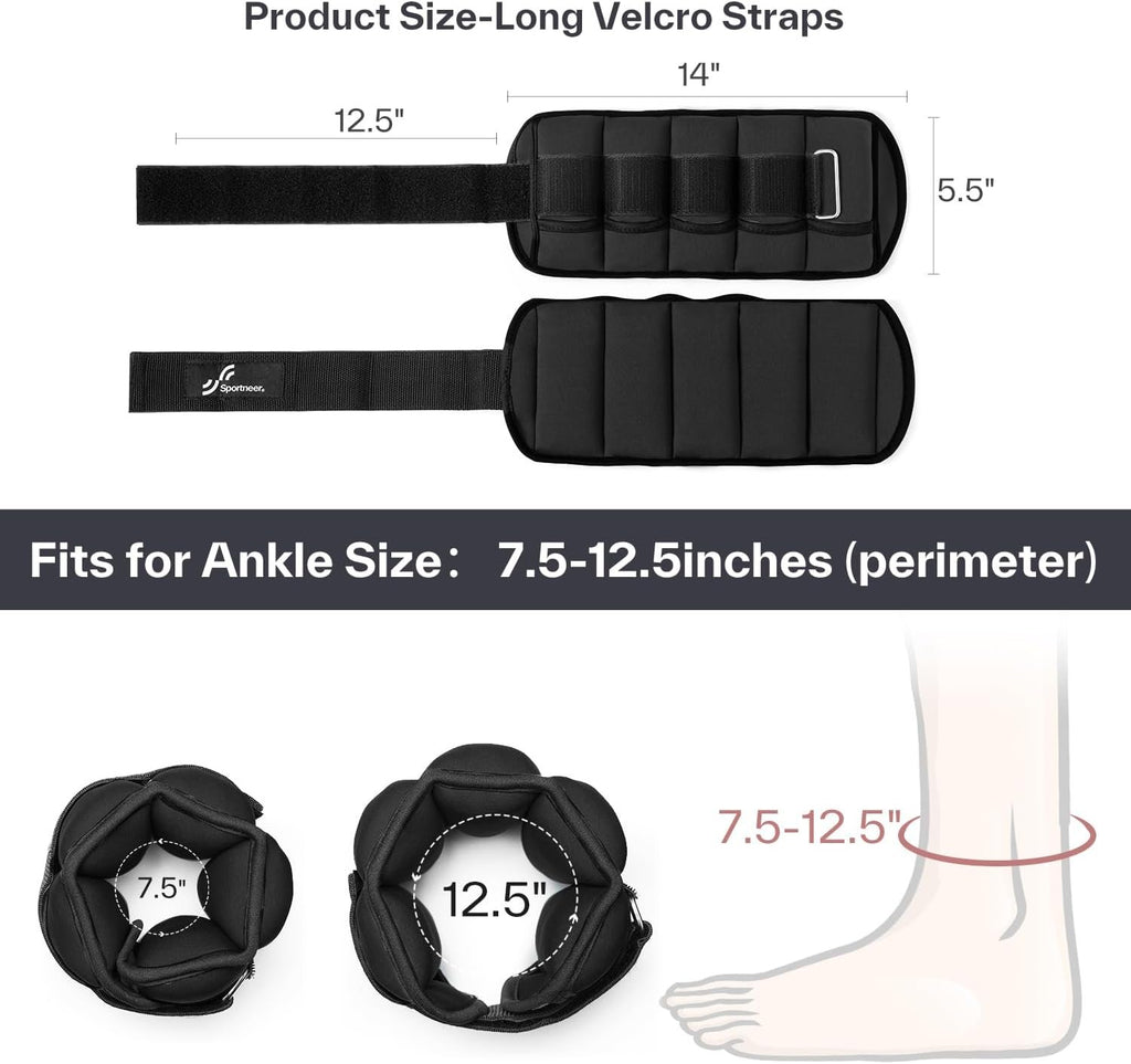 Sportneer Adjustable Ankle Weights, 2-10 lb per Pair, Removable Weights | Soft neoprene for women and men. Adjusts from 1-5 lb each for walking, running, Pilates, home workouts, physical therapy.