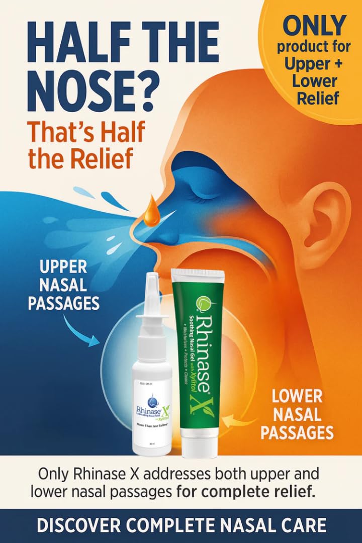 Rhinase X Combo Pack - Nasal Gel (30g) & Spray (30ml) for Complete Nasal Relief from: Dryness, Congestion, Post Nasal Drip, and Allergies. Retain Moisture for Dry Nose Relief