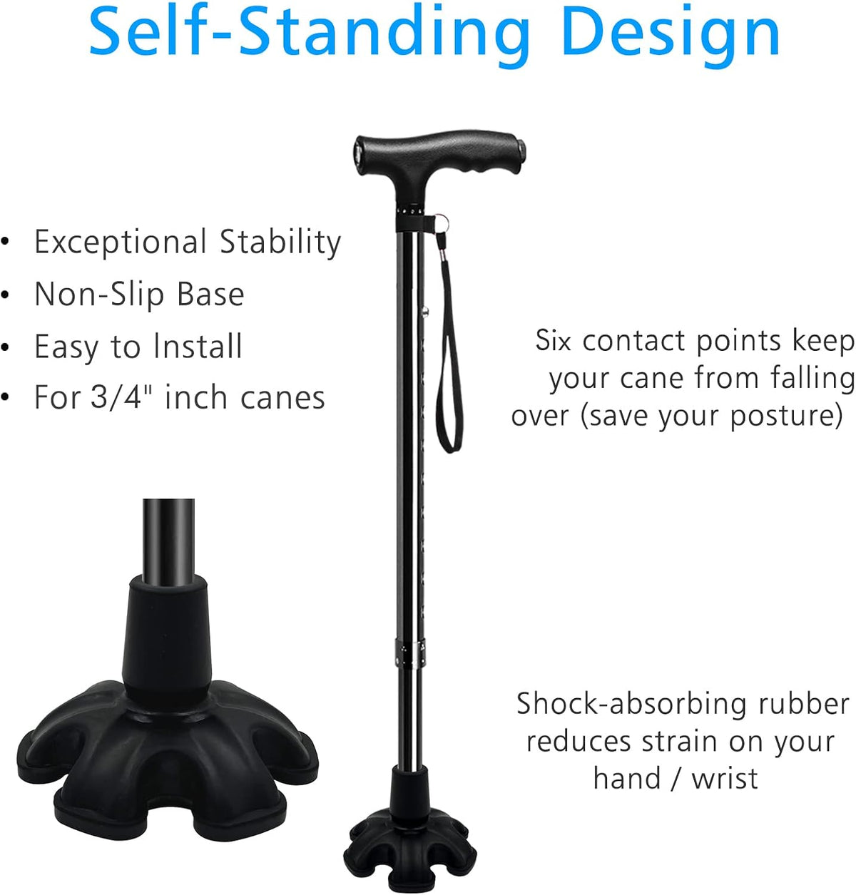 Self Standing 6 Support Feets Base Replacement Walking Canes