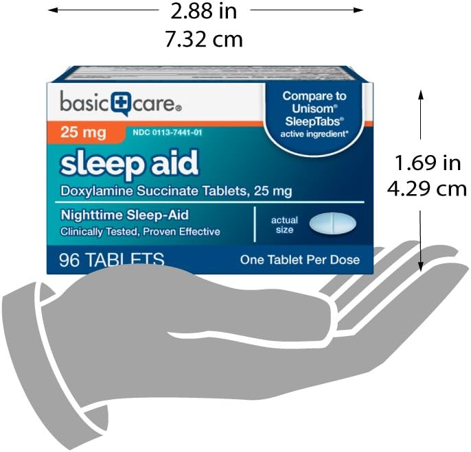 Amazon Basic Care Nighttime Sleep Aid Tablets for Adults, Doxylamine Succinate 25 mg, 96 Count