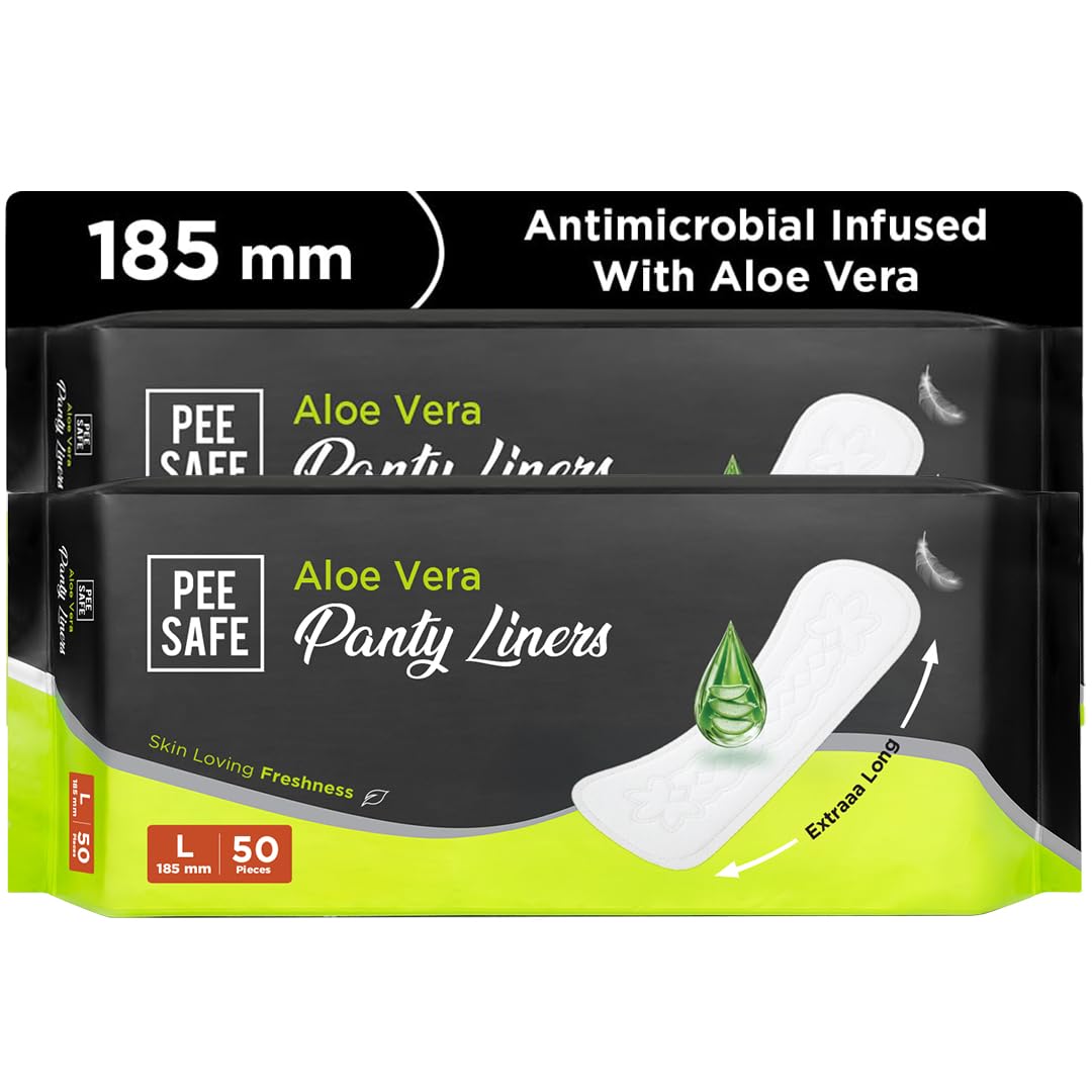 Pee Safe Panty Liners For Women Daily Use with Aloe Vera - 100 Liners | 185mm Long (Large Size) | Curvy Design For Extra Comfort | Cottony-Soft Surface| Keeps You Dry & Fresh All Day Long