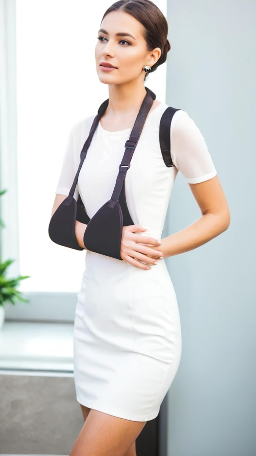 Adjustable Arm Support Sling for Rotator Cuff, Subluxation, & Post-Surgery Recovery - Comfortable & Durable Black Brace