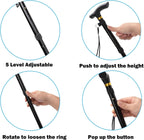 Folding Lightweight Walking Stick - Adjustable Aluminum Metal Collapsible Travel Cane with Non-Slip Rubber Base