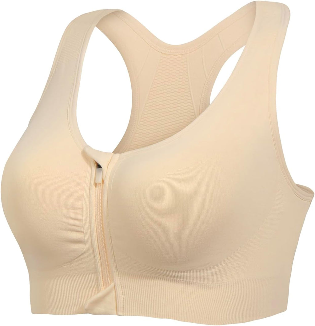 Lemef Zip Front Sports Bras, Post Surgery Compression Wirefree Racerback Bras for Women