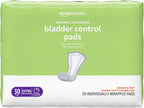 Amazon Basics Incontinence Pads for Women, Postpartum Pads, Bladder Control, Overnight Absorbency, Fresh Protection, Unscented, 30 Count
