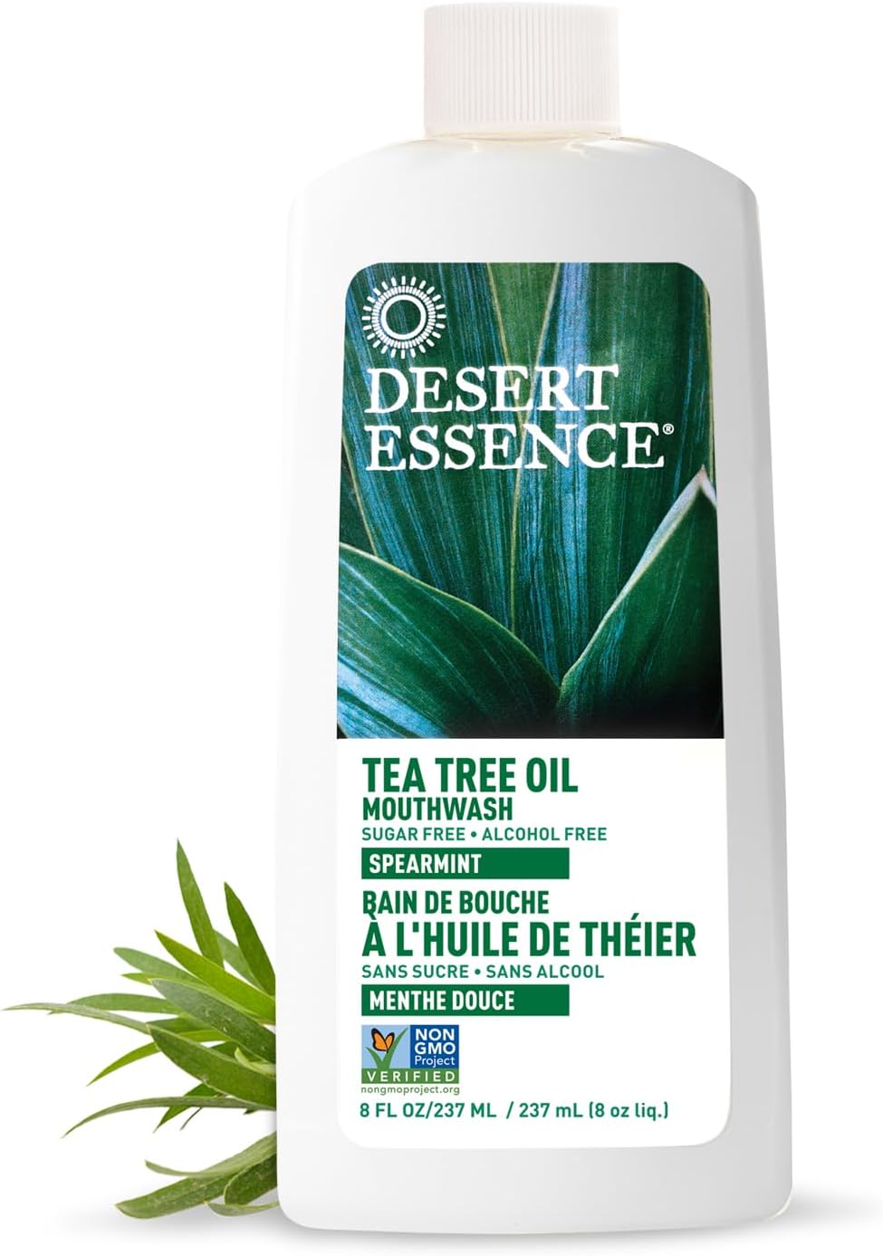 Desert Essence Tea Tree Oil Alcohol-Free Mouthwash, Spearmint, 8oz | Botanical oral rinse with tea tree oil and aloe helps freshen breath and care for teeth and gums