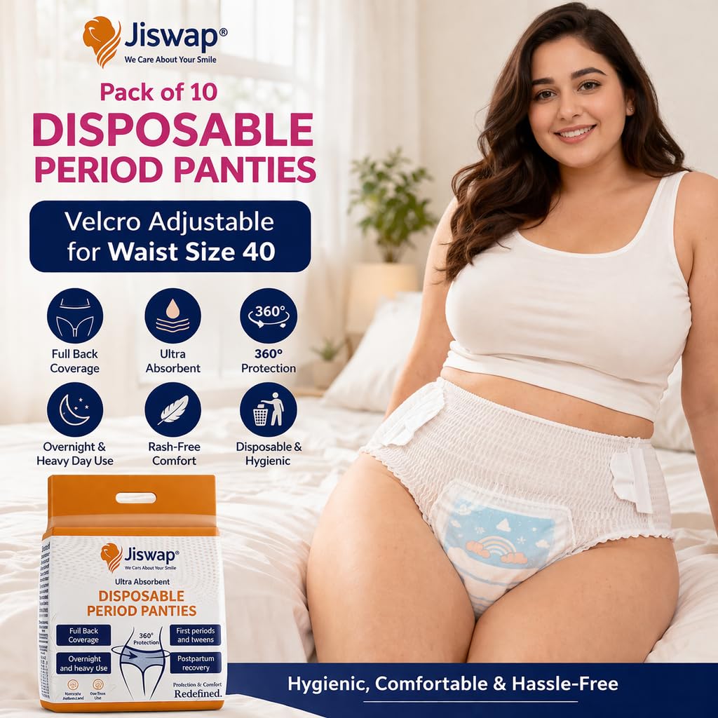 Disposable Period Panties for Women | Velcro Adjustable Leakproof Panty Pads | 360° Protection | Ultra Absorbent Sanitary Underwear for Heavy Flow, Overnight & Postpartum Use (pack of 10)