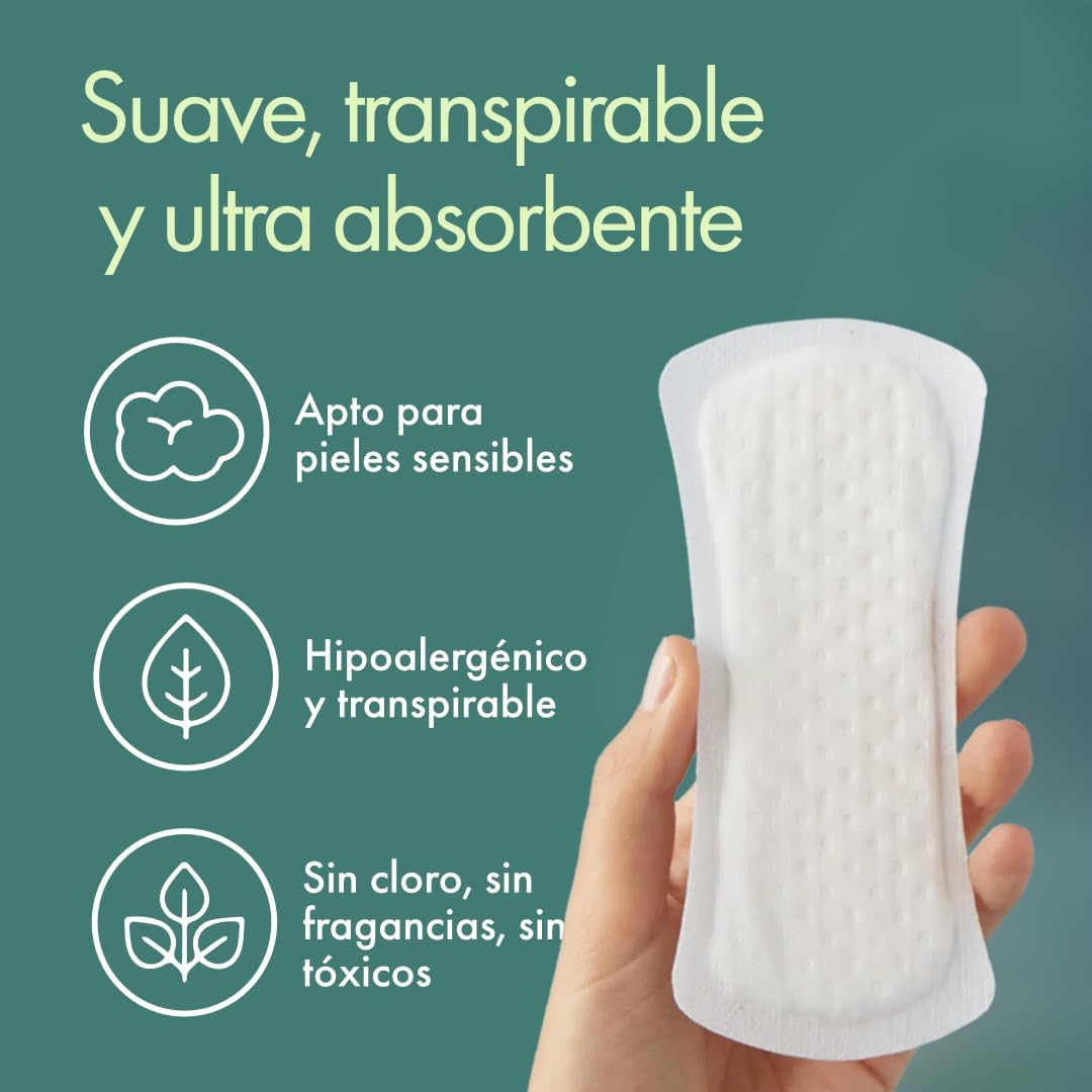 100% Organic Cotton Panty Liners - Hypoallergenic and Breathable - Protection for Light Flow and Daily Use - Non-Toxic, Made in Europe