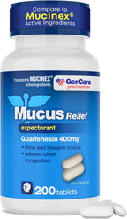 GenCare Mucus Relief Expectorant Guaifenesin 400mg, 200 Tablets | Compares to Mucinex; fast-acting expectorant, chest congestion relief
