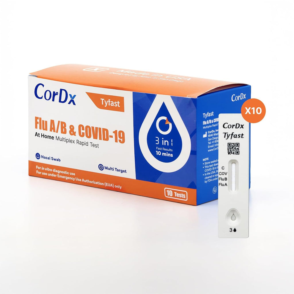 TyFast Flu A/B & COVID-19, At Home 3-in-1 Rapid Test Kit, 10 Tests | Nasal Swab Self-Test, Easy-To-Use For Adults And Kids, EUA Authorized OTC, Quick 10-Minute Results