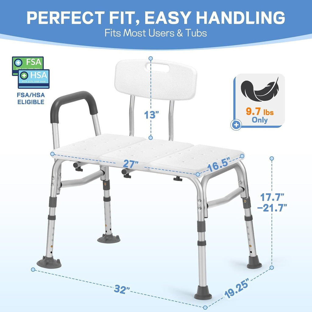 TABEKE Tub Transfer Bench & Shower Chair for Bathtub, Elderly & Disabled