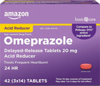 Amazon Basic Care Omeprazole Delayed Release Tablets 20 mg, Treats Frequent Heartburn, Acid Reducer, Heartburn Medicine, 42 Count (Pack of 1) (Packaging may vary)