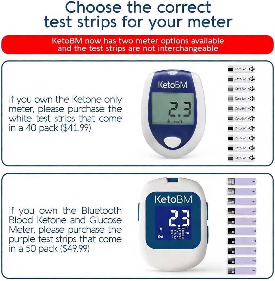 KetoBM Blood Ketone Test Strips for Dual Bluetooth Ketone & Glucose Meter, 50pk