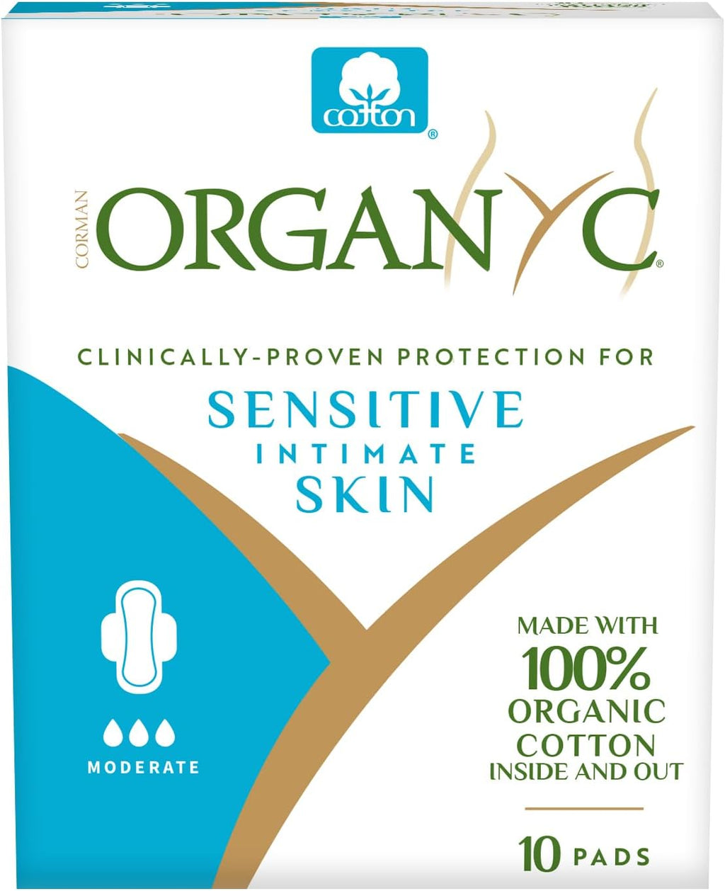 Organyc Ultra Thin Pads - Moderate Wings, 10 count
