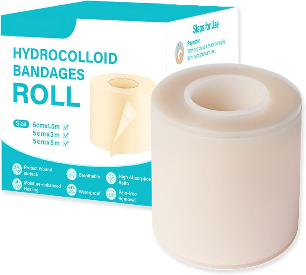 Medical-Grade Hydrocolloid Roll for Wound Care – 5cm x 2m Pimple Patch Roll, Hydrocolloid Bandages, Cut-to-Size Self-Adhesive Patch, Waterproof & Ultra-Absorbent Dressing Tape for Acne & Blisters