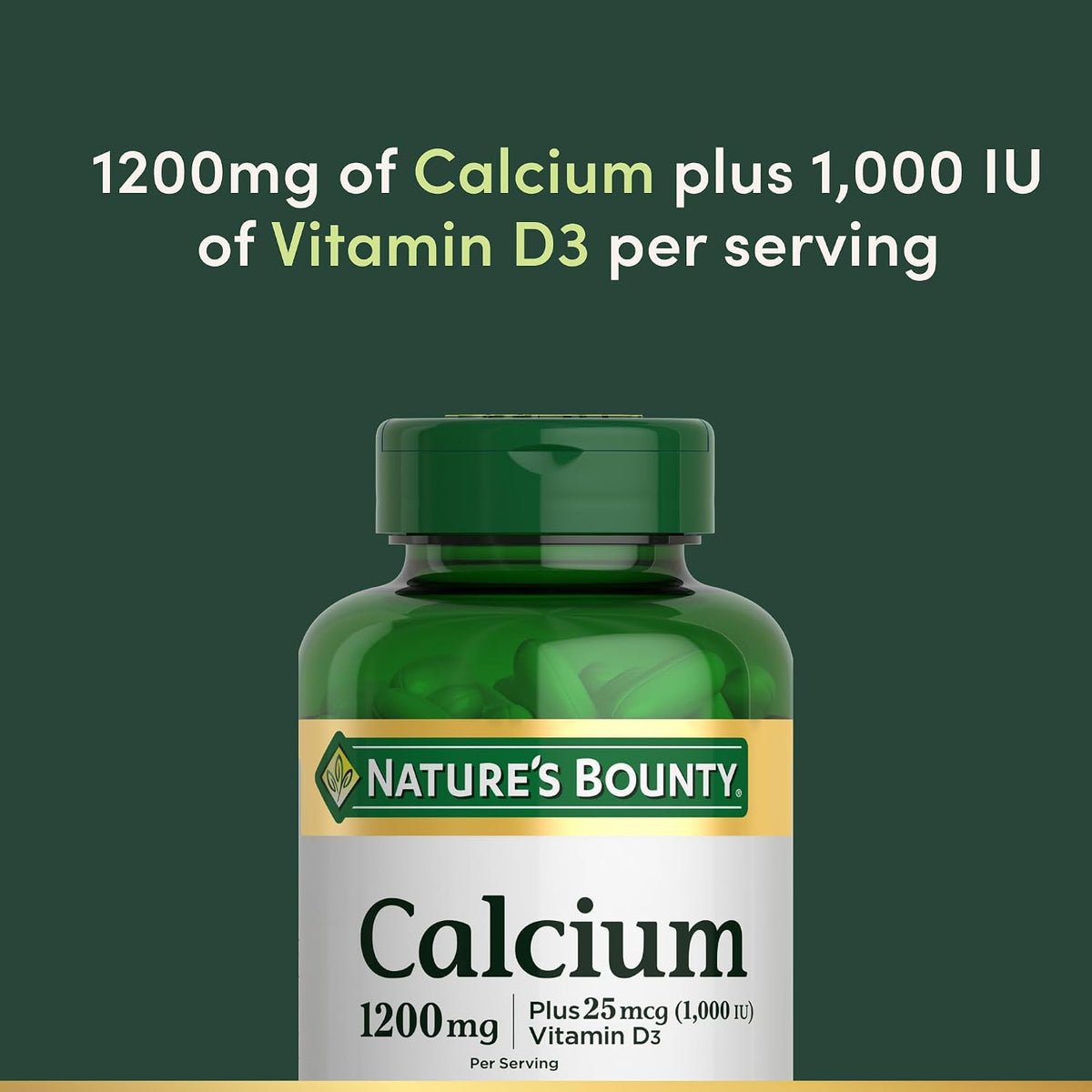 Nature's Bounty Calcium 1200mg with 1000 IU Vitamin D3, 120 Count | Bone Health & Immune Support Softgels, Calcium and Vitamin D Supplement, Gluten Free, 2 Softgels per Day