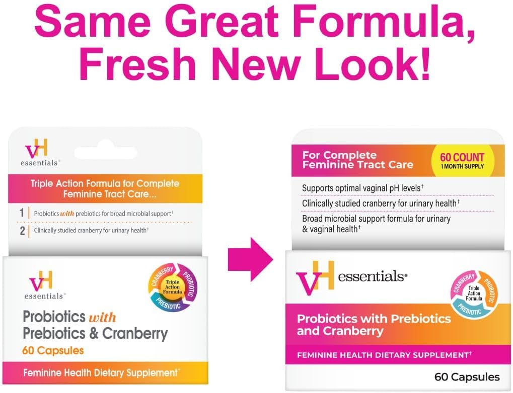 vH essentials Probiotics with Prebiotics and Cranberry Feminine Health Supplement - 60 Capsules