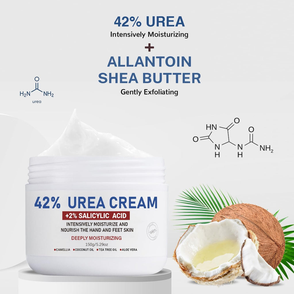 OUKEYA Urea Cream 42% to Soften & Smooth Dry, Cracked, Rough Skin | Urea Foot Cream, 2% Salicylic Acid, Exfoliating, Moisturizing Lotion, Hand, Heels, Elbows, Knees, 5.29oz
