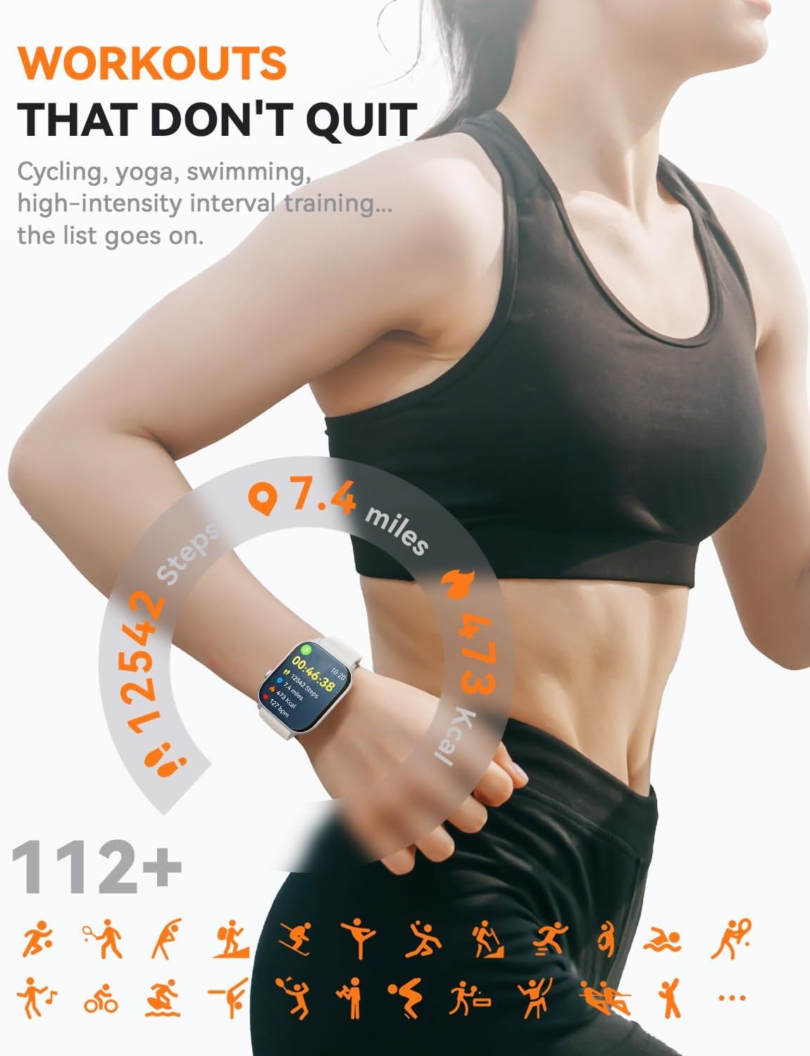 Smart Watches for Women Men, Fitness Tracker Watch with 110 Sports Modes, Step Counter/Sleep Monitor/Pedometer, IP68 Waterproof, Bluetooth Call & Music Control Smartwatch for iPhone/Android,Starlight