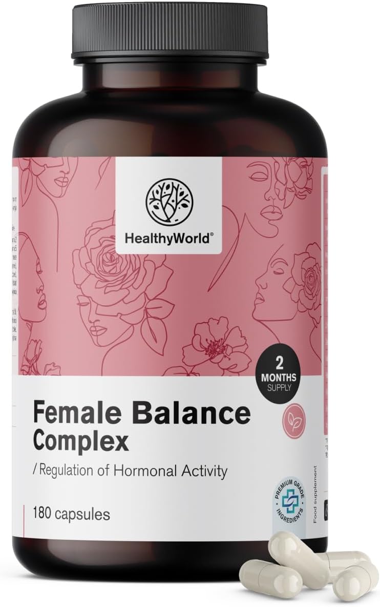 HealthyWorld Female Balance - Hormone Balance - Female Complex - Menstrual Cycle Support - 180 Vegetable Capsules - 12 Active Ingredients - With Vitamins and Minerals