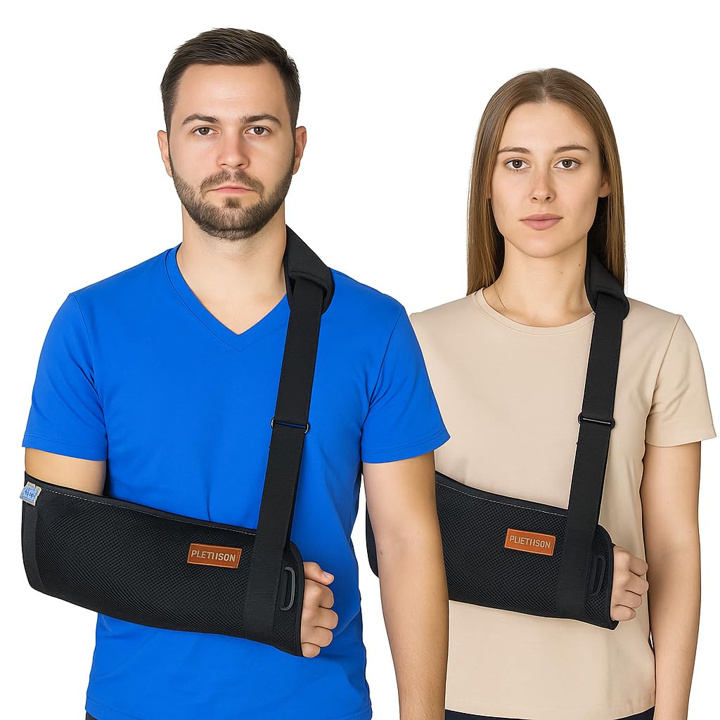 PLETHEON Arm Sling for Arm & Shoulder Support, Adjustable Forearm Sling for Fracture, Injury & Post Surgery Recovery, Breathable & Lightweight, Black, Neoprene (ADULT)