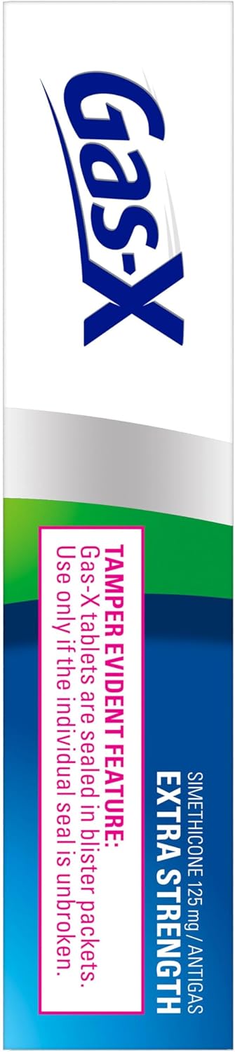 Gas-X Extra Strength Chewable Tablets, Gas Relief, Peppermint Crème, 18 Ct | Simethicone 125mg Extra Strength Chewable Tablets, Fast Gas and Bloating Relief, GLP-1 Support