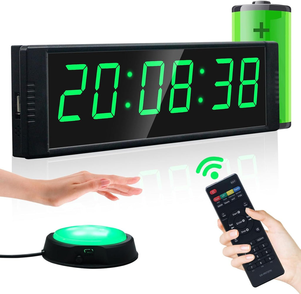 YZ Gym Clock for Home Gym with Start/Stop Button, Interval Timer for Workout, Stopwatch/Countdown Timer with Remote, 12/24H Digital Wall Clock, Portable Home Gym Accessories