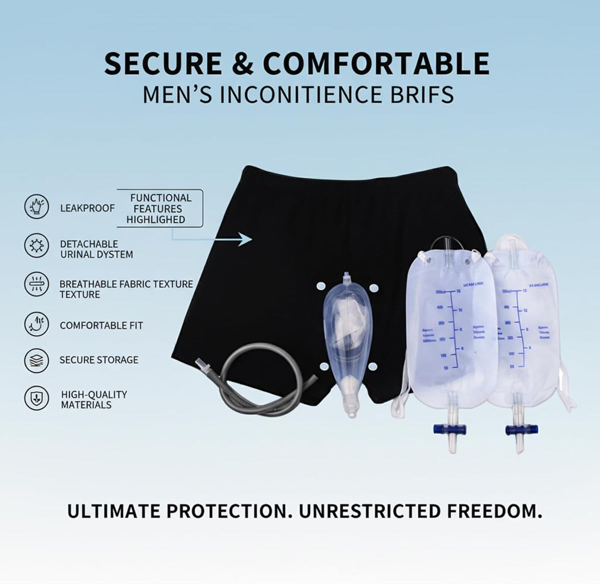 Male Urinal System with Leg Bag, Incontinence Device for Men with Comfortable Silicone Outer Catheter M..