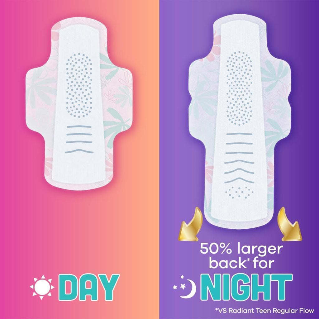 Always Radiant Teen Pads, Size 4, Overnight, with Wings, Unscented, 18 CT