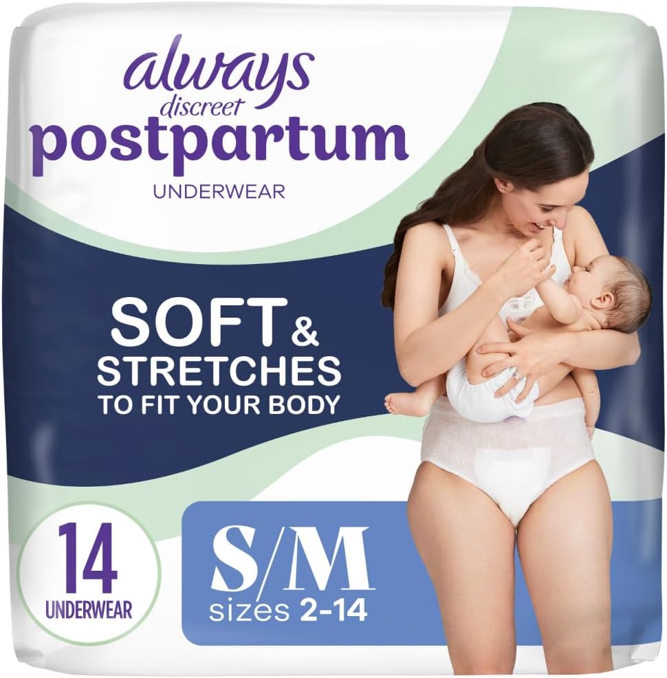 Always Discreet Postpartum and Adult Incontinence Underwear for Women, Small/Medium, Maximum Protection, 14 Count