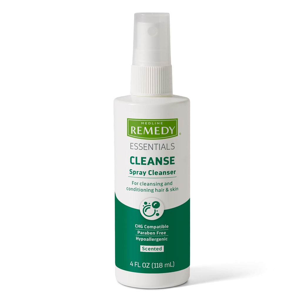 Medline Remedy Essentials Spray Cleanser (4 fl oz Spray), 1 Count, Scented, Full Body Cleanser & Shampoo, Sulfate Free, Gentle Body Wash, For Men & Women, Incontinence Cleaning, Bedside Cleansing