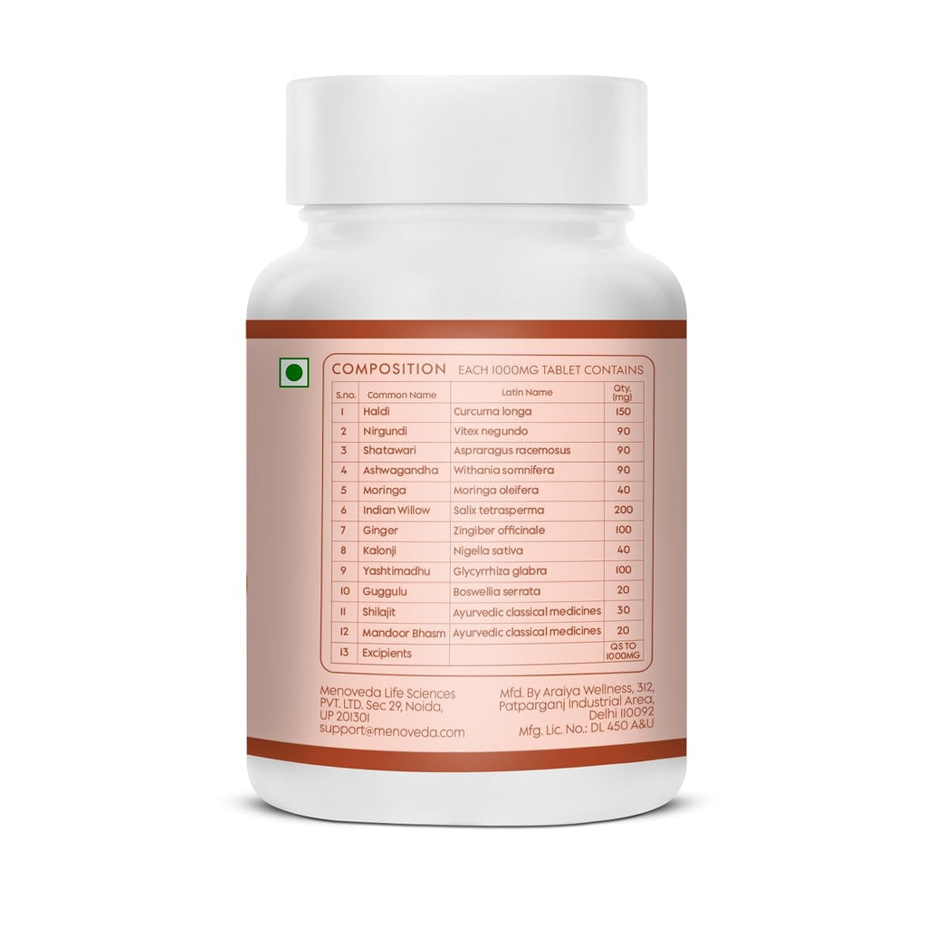 Menoveda Menopause Physical Health Supplement For Women|Reduces Joint Pain|Fatigue|Bloating|Peri Menopause Multivitamins for Women|Improves Gut Health|Helps in Weight Management-60 Tablets