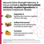 NeuroQ Memory & Focus Extra Strength - Boosts Cognitive Performance & Brain Function - Supports Neuroprotection & Concentration - Huperzine A, Gotu Kola, Ginkgo, Coffee Fruit & Propolis - 60 Capsules