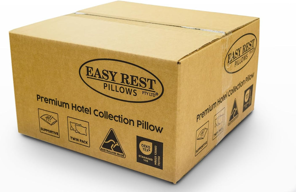 Luxury Hotel Collection Down Alternative Pillows, Standard Size, Medium or High Profile, 250 Thread Count Cotton Cover, Set of 2, White, Machine Washable, Made in Australia (Medium Profile)
