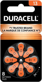 Duracell Hearing Aid Batteries Orange Size 13, 32 Count Pack, 13A Size Hearing Aid Battery with Long-Lasting Power, Extra-Long EasyTab Install for Hearing Aid Devices