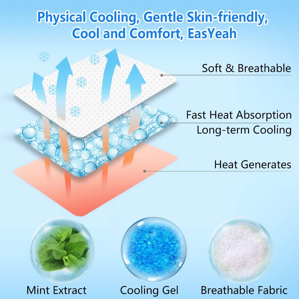 EASYEAH Cooling Patches for Fever Discomfort & Pain Relief, Pack of 12