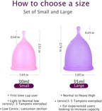 Menstrual Cups with Collapsible Storage Cup, Leak-Proof Design with Medical Grade Silicone Period Cups Reusable, Tampon and Pad Alternative,for Light Flow and Heavy Flow Large+Small