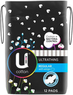 U by Kotex Cotton Ultrathin Pads Regular 12 Pack