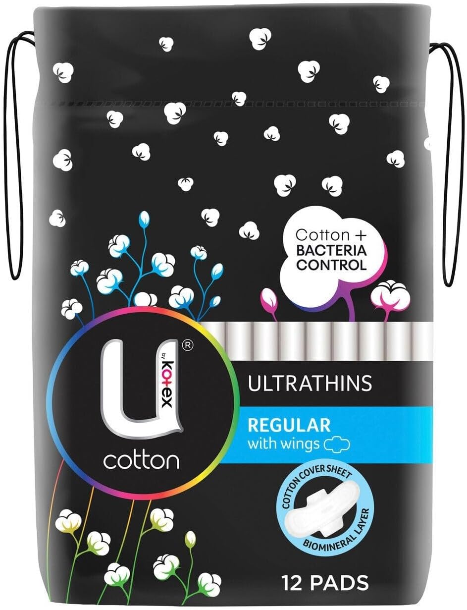 U by Kotex Cotton Ultrathin Pads Regular 12 Pack