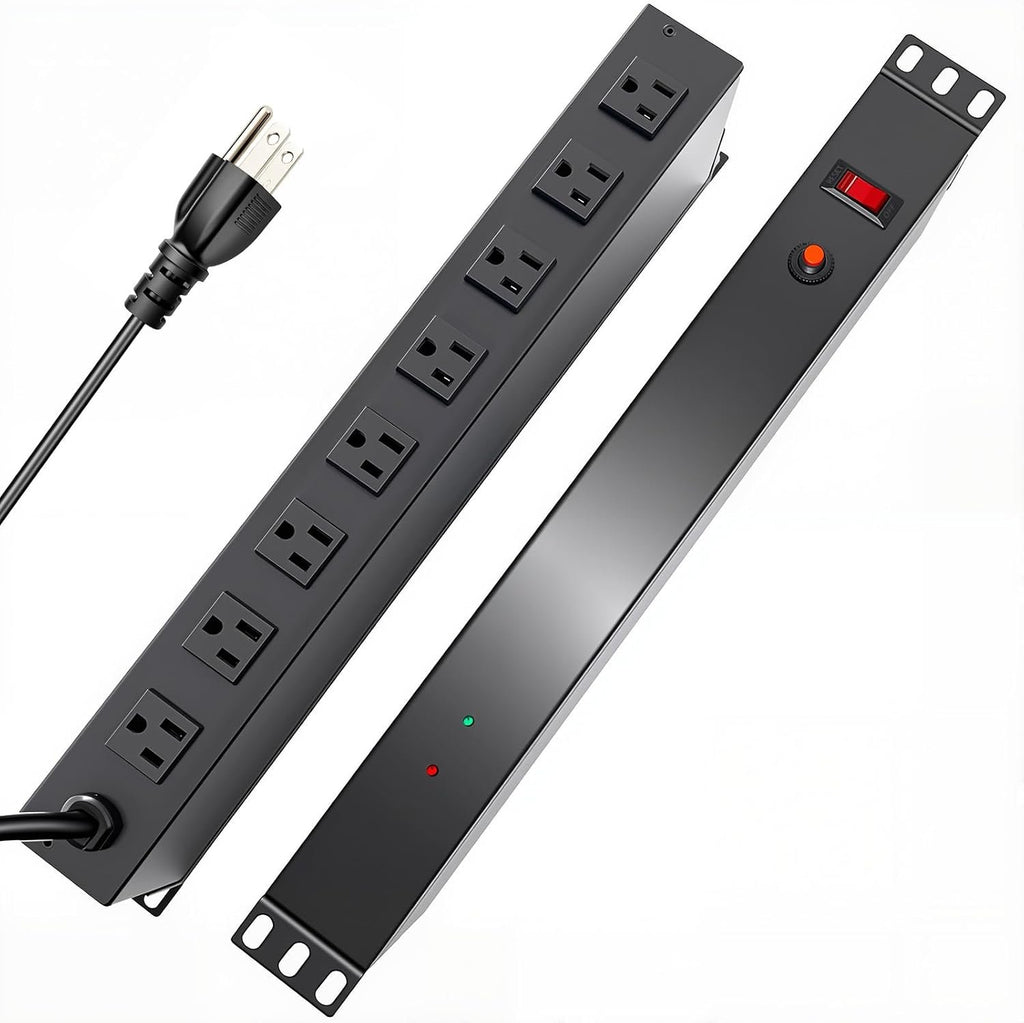 8 Outlet 1U Rack Mount PDU Power Strip 2000J Surge