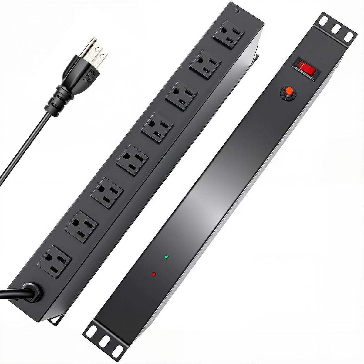 8 Outlet 1U Rack Mount PDU Power Strip 2000J Surge