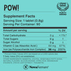 NovaFerrum Pow Chewable Iron Supplement 36mg for Anemic Teens & Adults 12+ | For Ages 12+ | Helps with Anemia and Iron Deficiency | Sugar Free, Vegan, Gluten Free Certified | 90 Servings