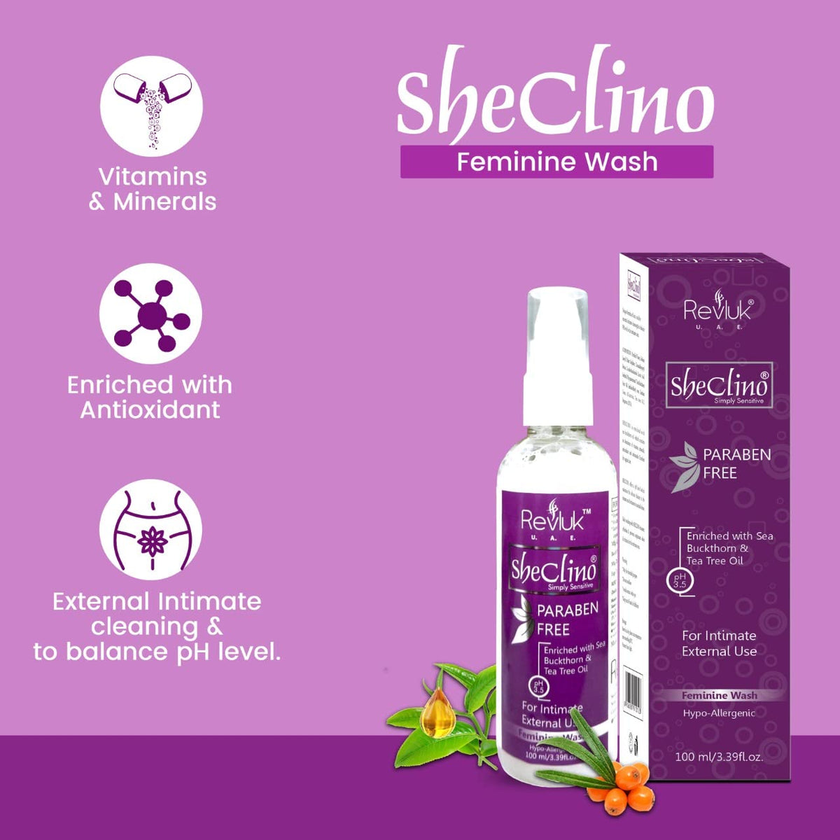 She Clino Vaginal Wash All in One Wash Combination Feminine Cleansing, pH Balanced, Zero-Chemical Ingredients, Sensitive Skin, Daily Cleansing Wash |Odor Control & Freshness| 100ml