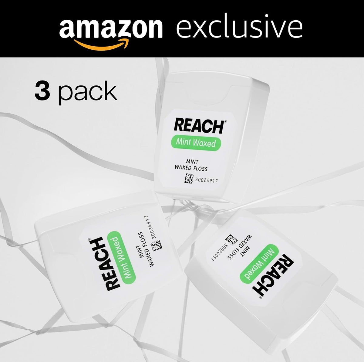 REACH Waxed Dental Floss, 2X More Value, Plaque Remover for Teeth, Shred Resistant, Floss Slides Smoothly, Easy to Use, Waxed, for Adults & Kids, Oral Care, PFAS Free, 3 Pack, 115 yd, Mint